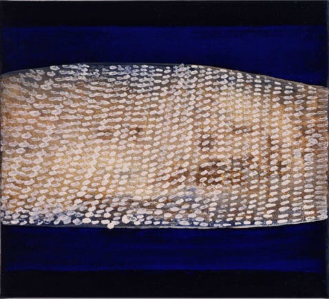 Fischhaut &bull; 1995 Gedanken zum Ornament 47 &times; 42 cm &bull; &Ouml;l auf Leinwand