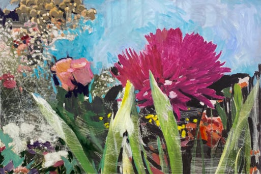 In Bloom, Blumenbild, 2025, L&uuml;beck, 45 x 30 cm, &Ouml;l auf Alu-Dibond