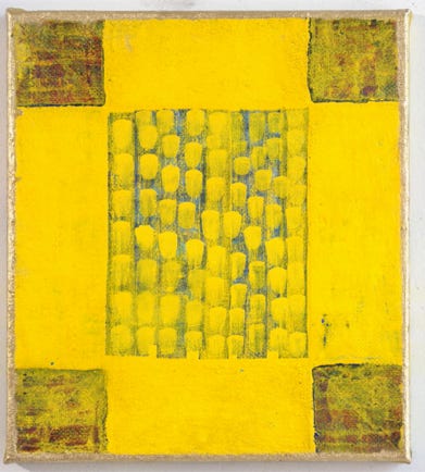 Ein Bild aus der Seie "Gedanken zum Ornament", 42 x 42 cm, &Ouml;l auf Leinwand, gelb