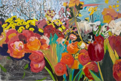 In Bloom, Blumenbild, 2025, L&uuml;beck, 45 x 30 cm, &Ouml;l auf Alu-Dibond